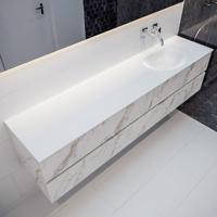 Mondiaz Vica Moon badmeubel wit carrara mat 200 cm 4 lades solid surface enkele spoelbak rechts zonder kraangat