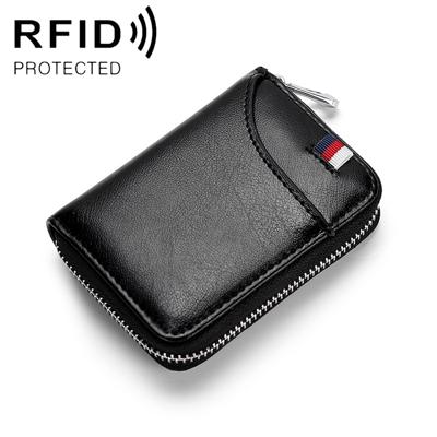 KB155 Antimagnetic RFID Zipper Leather Large-capacity Cards Holder Wallet (Black)
