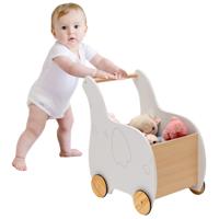 Houten Boodschappenwagen voor Kinderen Minitrolley met Rubberen Wielen Grote Opbergdoos Cadeaus voor Kinderen 1-3 Jaar Wit