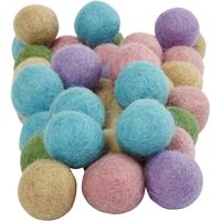 Creativ Company Wol kralen, d 20 mm, pastelkleuren, 64 stuk/ 1 doos