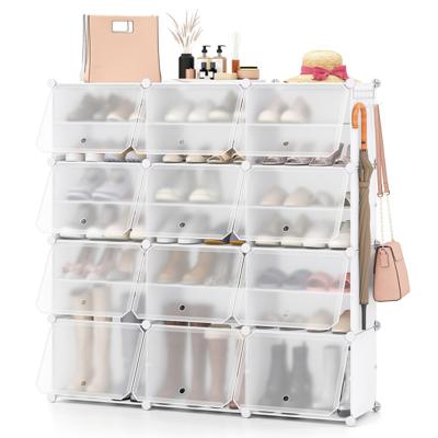 DIY Schoenenrek met 12 Vakken voor 48 Paar Schoenen en Laarzen Kunststof Schoenenkast Schoenenorganizer Wit