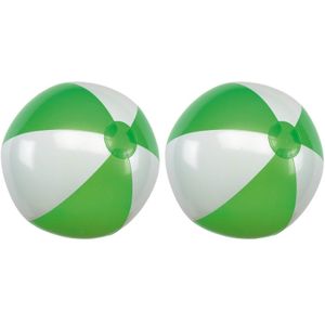 2x Opblaasbare strandballen groen/wit 28 cm speelgoed