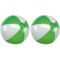 2x Opblaasbare strandballen groen/wit 28 cm speelgoed - thumbnail