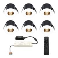 Set van 6 Betty LED Mini Inbouwspots met Trafo - 12 Volt 3 Watt 140 lumen - Dimbaar - Verzonken - Plat 37mm - 2700K - IP44 waterdicht - Wit - Veranda spotjes - overkapping spotjes