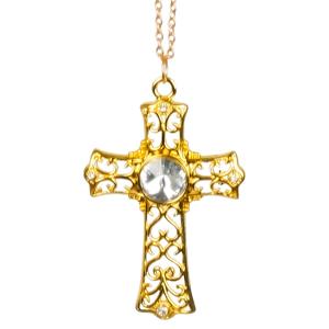 Carnaval/verkleed accessoires Non/priester/paus sieraden - ketting met kruisje - goud - kunststof   -