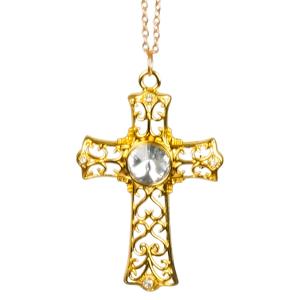 Carnaval/verkleed accessoires Non/priester/paus sieraden - ketting met kruisje - goud - kunststof