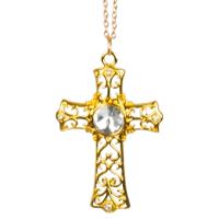 Carnaval/verkleed accessoires Non/priester/paus sieraden - ketting met kruisje - goud - kunststof   - - thumbnail