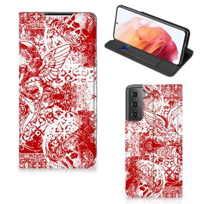 Mobiel BookCase Samsung Galaxy S21 Angel Skull Rood