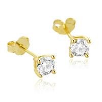 Elenza .925 Zilveren Studs met Gouden Plating en Zirconia - 4mm