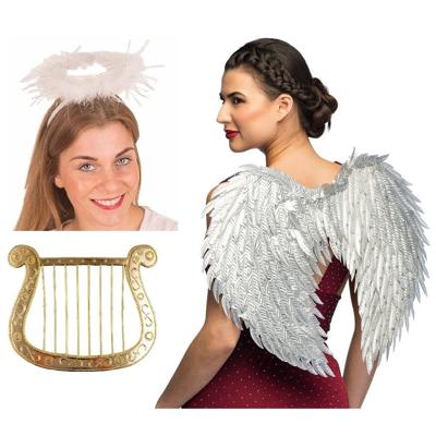 Engel verkleedaccessoires set - zilver - engelen vleugels - 3-delig - carnaval / kerst thema