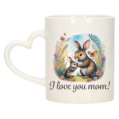 Cadeau koffie/thee mok mama - hartjes oor - I love you - konijntje - 300 ml - Moederdag