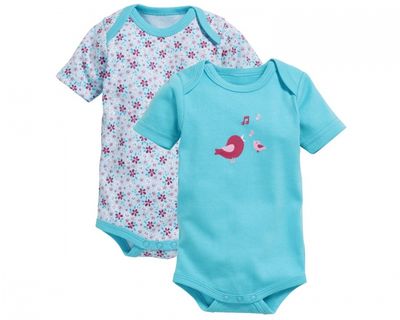 Schnizler romper Vogeltjes korte mouw turquoisel 2 stuks