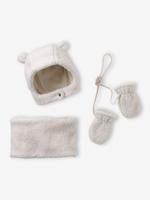 Babyset muts, snood en wanten baby in sherpa ecru