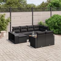 11-delige Loungeset met kussens poly rattan zwart