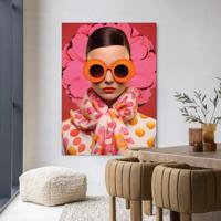 Urban Cotton Wandkleed 'Pink Flower' 110 x 145cm in Frame - black