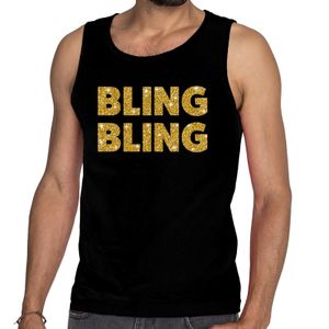 Gouden bling bling glitter tanktop / mouwloos shirt zwart heren