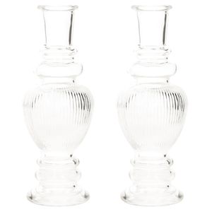 Bloemenvaas Venice - 2x - voor kleine stelen/boeketten - gekleurd glas - ribbel transparant - D5,7 x