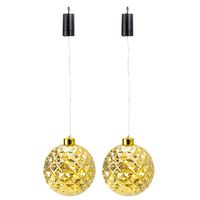 Verlichte kerstbal kunststof - 2x - goud - aan draad - D20 cm - led lampjes - warm wit