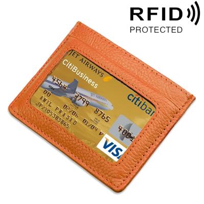 Koeienhuid leren Litchi textuur Open Type effen kleur kaart houder RFID blokkeren kaart Bag beschermende Case(Orange)