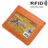 Koeienhuid leren Litchi textuur Open Type effen kleur kaart houder RFID blokkeren kaart Bag beschermende Case(Orange)