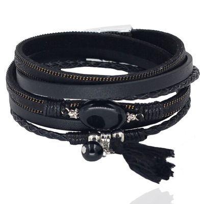 Deja Wikkelarmband Natuursteen & Kwastje - Zwart