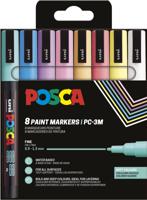 Uni POSCA paintmarker PC-3M, 1,5 mm, etui van 8 stuks in geassorteerde zachte kleuren