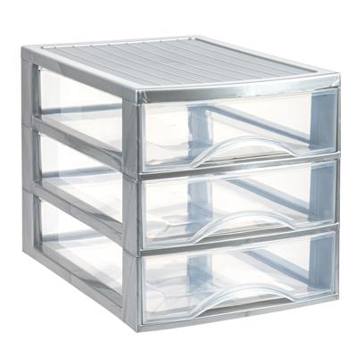 Ladekastje bureau organizer - 3 lades - zilver/transparant - L26 x B35 x H27 cm - kunststof