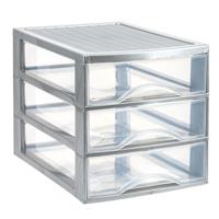 Ladekastje bureau organizer - 3 lades - zilver/transparant - L26 x B35 x H27 cm - kunststof