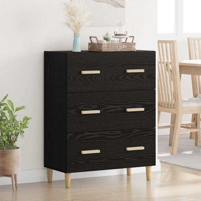 Dressoir Zwart eiken 34 x 69,5 x 90 cm Bewerkt hout