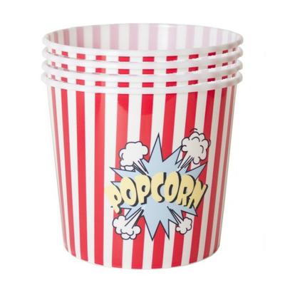 Popcorn bak - 8x - rood/wit - kunststof - D21 cm - 7 liter - herbruikbaar
