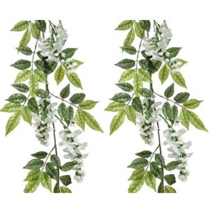 Planten slinger - 2x - wisteria - wit - 150 cm - kunstplant