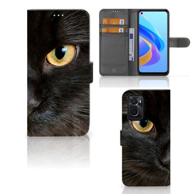 OPPO A76 | A96 | Telefoonhoesje | Met pasjeshouder | Zwarte Kat