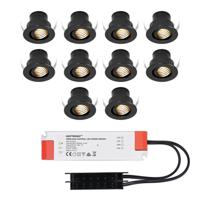 Set van 10 Medina LED Mini Inbouwspots met Trafo - 12 Volt 3 Watt 150 lumen - Kantelbaar - Verzonken - Plat 35mm - 2700K - IP44 waterdicht - Zwart