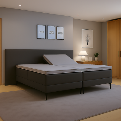 OP=OP Elektrische Boxspring Andy - Antislip - 180 x 200 Kunstleer Grijs - HB 260x100x10 - Incl. voetbord met TV-lift Andy + 2x Hocker met 1 lade OP=OP Elektrische Boxspring Andy - Antislip - 180 x 200 Kunstleer Grijs - HB 260x100x10 - Incl. voetbord met TV-lift Andy + 2x Hocker met 1 lade