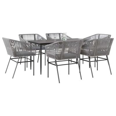 7-delige Tuinset met kussens poly rattan glas grijs