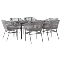 7-delige Tuinset met kussens poly rattan glas grijs