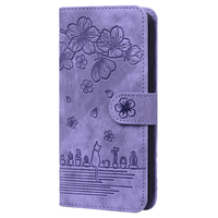iPhone 15 Plus hoesje - Bookcase - Koord - Pasjeshouder - Portemonnee - Camerabescherming - Bloemenpatroon - Kunstleer - Paars - thumbnail