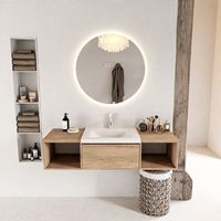 MONDIAZ BUKLA 140cm badmeubel met open module 40 L+R kleur Washed Oak met 2 lades. Wastafel CLOUD midden 1 kraangat kleur Talc.