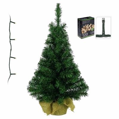 Volle kerstboom 75 cm - 81 takken - met warm witte verlichting - 120 led lampjes - verlicht kunstboo