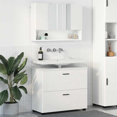 Badkamermeubelset 2 pcs Wit 76,5 x 35 x 64 cm Bewerkt hout