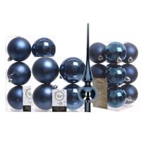 Kerstversiering kunststof kerstballen met piek donkerblauw 6-8-10 cm pakket van 45x stuks - Kerstbal - thumbnail