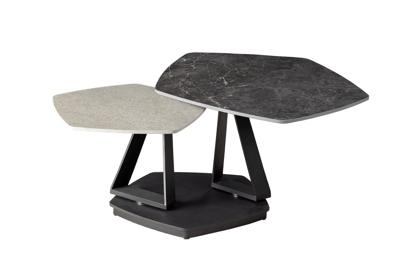 Salontafel MOVEMENT 80-130cm draaibaar keramisch blad grijs en antraciet marmerlook - 46420