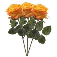 Kunstbloem roos Simone - geel/oranje - 45 cm - decoratie bloemen   - - thumbnail
