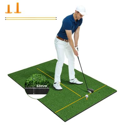 3-In-1 Golftrainingsmat Kunstgrastrainingsmat met 2 Golfspikes 2 Uitlijnstangen en 6 Voorgeboorde Gaten voor Spikes 152 cm x 92 cm