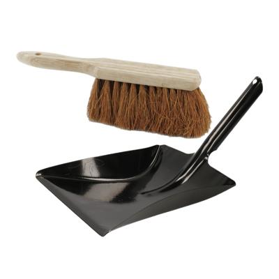 Sorex Stoffer en blik set - zwart - van kokosvezel en metaal - voor binnen en buiten