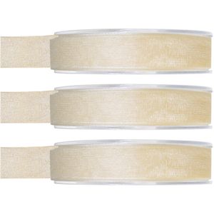 3x Hobby/decoratie ivoorwitte organza sierlinten 1,5 cm/15 mm x 20 meter