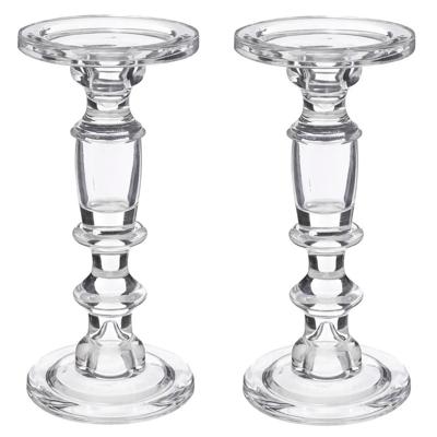Atmosphera kaarsen kandelaar Decoglass - 2x - voor stompkaarsen - glas - transparant - 11 x 24 cm