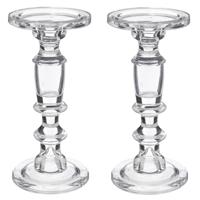 Atmosphera kaarsen kandelaar Decoglass - 2x - voor stompkaarsen - glas - transparant - 11 x 24 cm Atmosphera kaarsen kandelaar Decoglass - 2x - voor stompkaarsen - glas - transparant - 11 x 24 cm