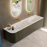 Badmeubel Mondiaz Kurve-Dlux | 175 cm cm | Meubelkleur Shadow | Wastafelkleur Glace | Solid surface | Dubbel / Rechts spoelbak | Zonder kraangat(en)