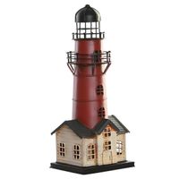 Decoratie Maritiem beeldje Vuurtoren - Metaal - 13 x 33 cm - rood/wit